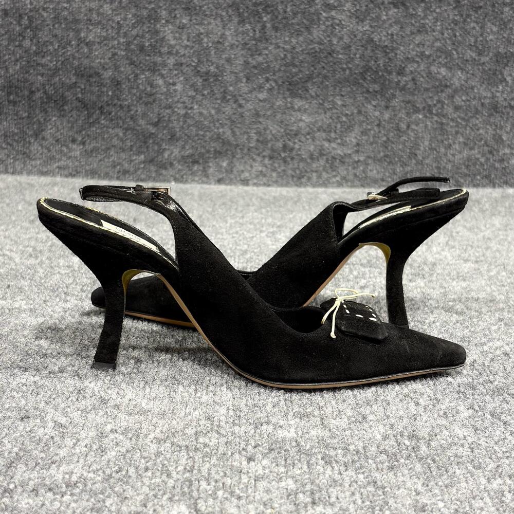 Prada Shoes Womens 5 Black Suede Slingback Bow Pointed Toe Heels Italy 35.5
